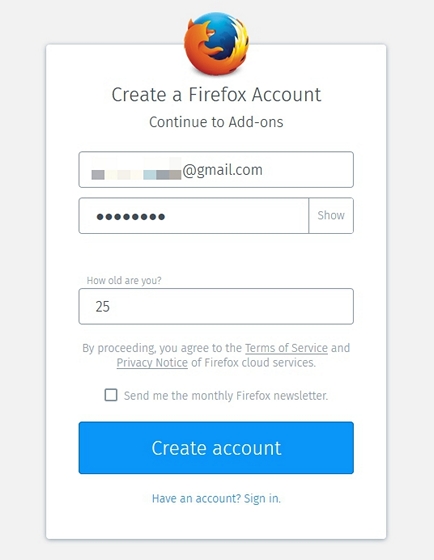 create firefox account