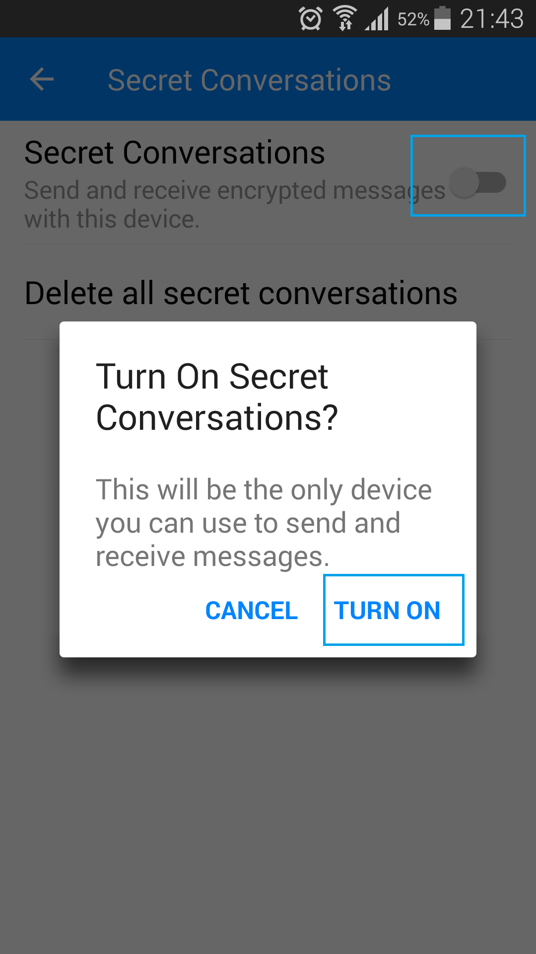turn on secret conversations
